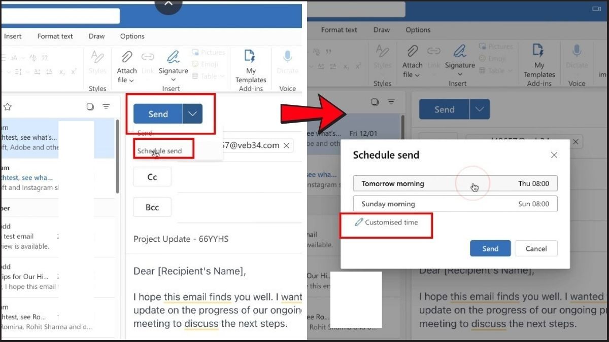 Hẹn giờ gửi mail Outlook trên website Outlook - bước 2