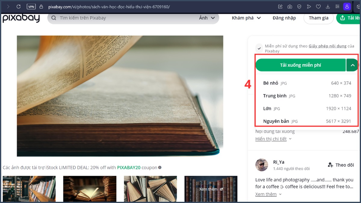 Cách tải hình ảnh đọc sách chất lượng cao - bước 3