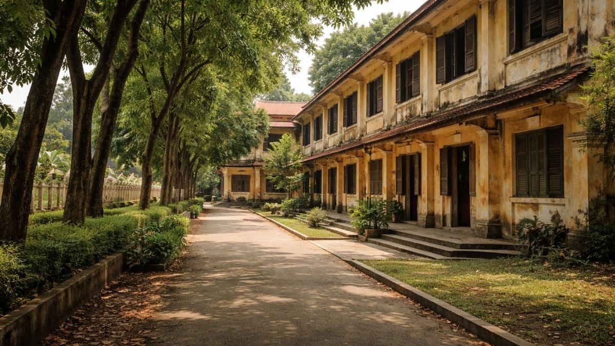 Hình ảnh trường học với hàng cây xanh - 1