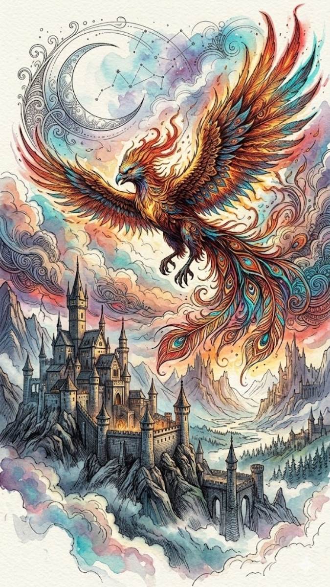 Hình nền phượng hoàng đường nét nghệ thuật - 8