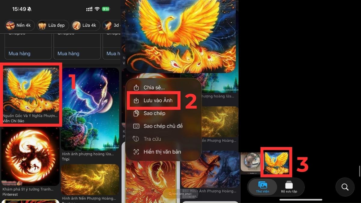 Hướng dẫn cách tải hình nền phượng hoàng chi tiết trên điện thoại