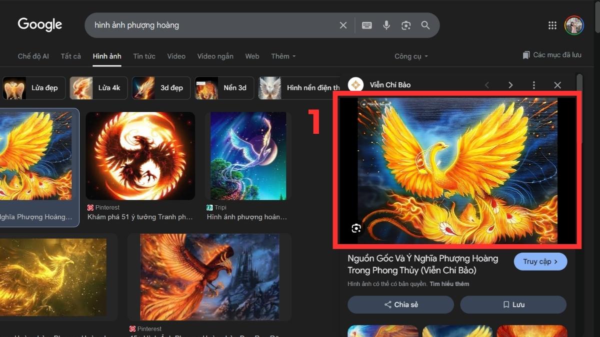 Hướng dẫn cách tải hình nền phượng hoàng chi tiết trên máy tính - bước 1