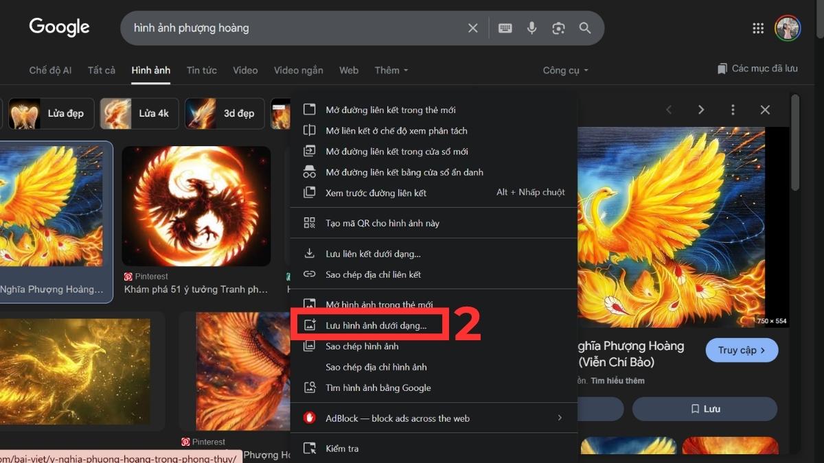Hướng dẫn cách tải hình nền phượng hoàng chi tiết trên máy tính - bước 2