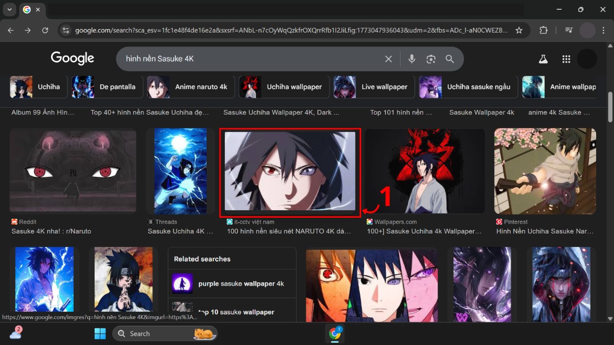 Cách tải hình nền Sasuke đúng cách, chất lượng  - bước 1