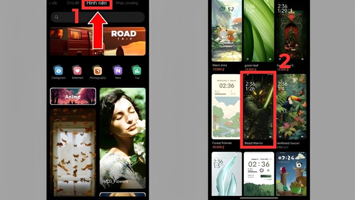 Hướng dẫn cách cài thay đổi hình nền Xiaomi trực tiếp từ ứng dụng themes - bước 1,2