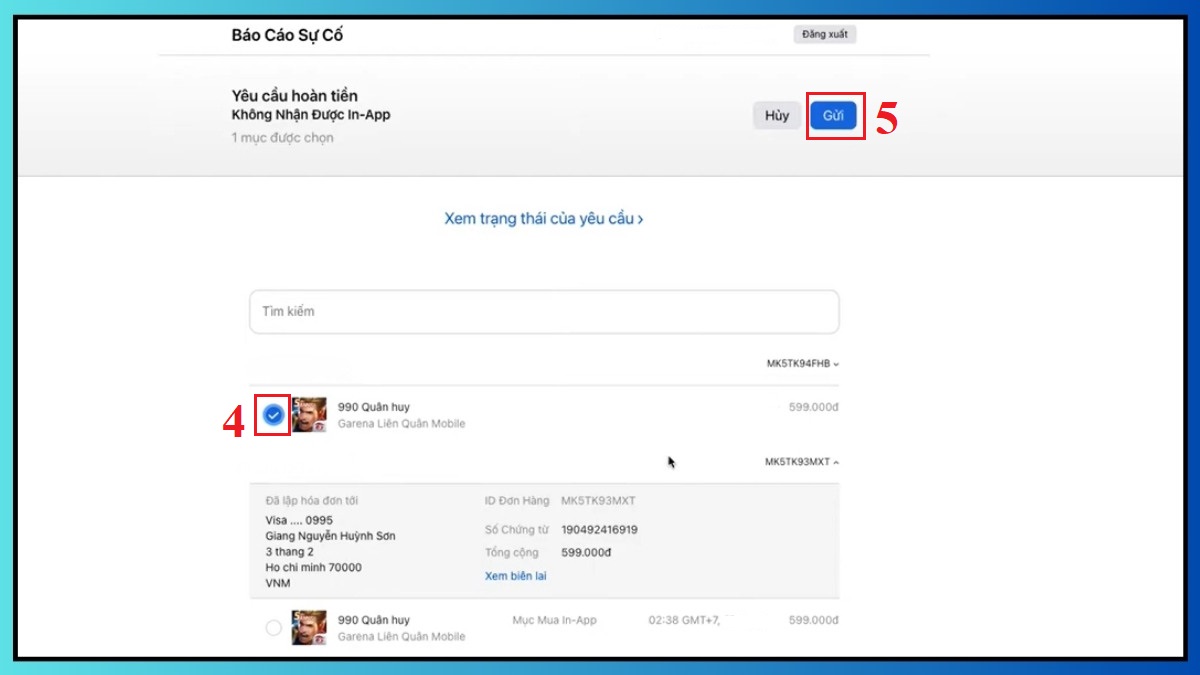 Hướng dẫn cách hoàn tiền trên App Store - bước 3