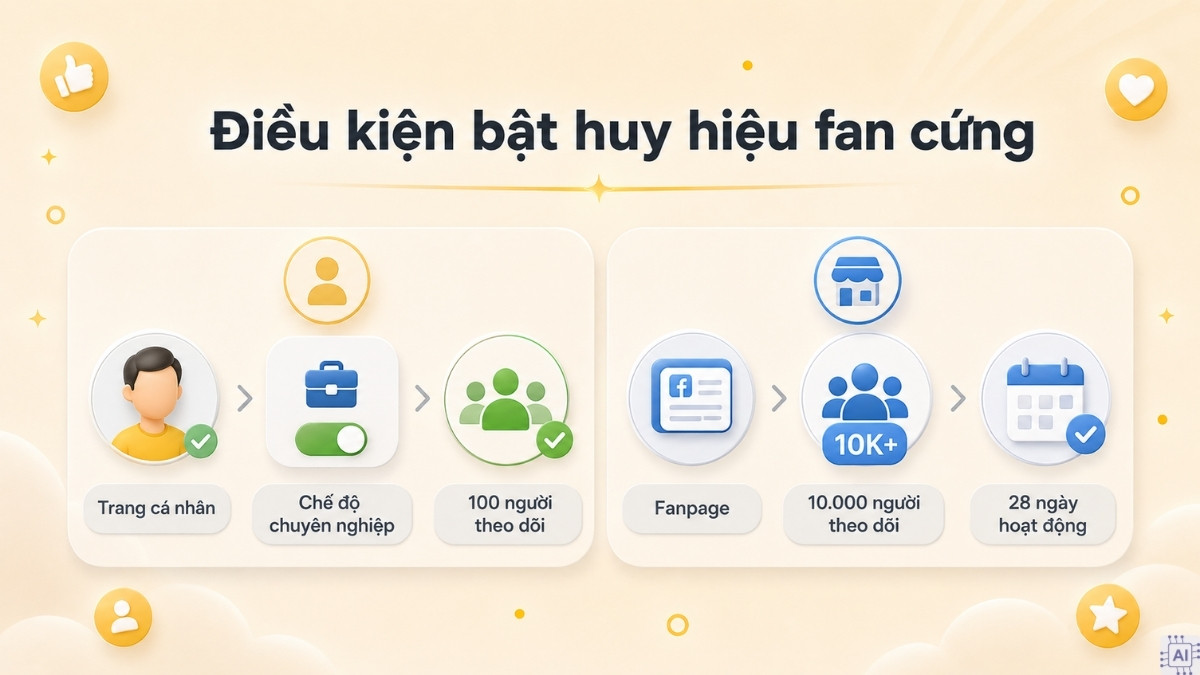 Điều kiện để bật huy hiệu fan cứng trên Facebook cá nhân