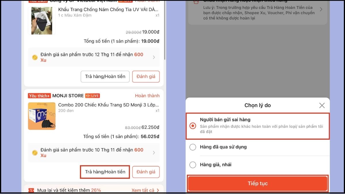 Cách khiếu nại Shopee cho người mua - bước 2