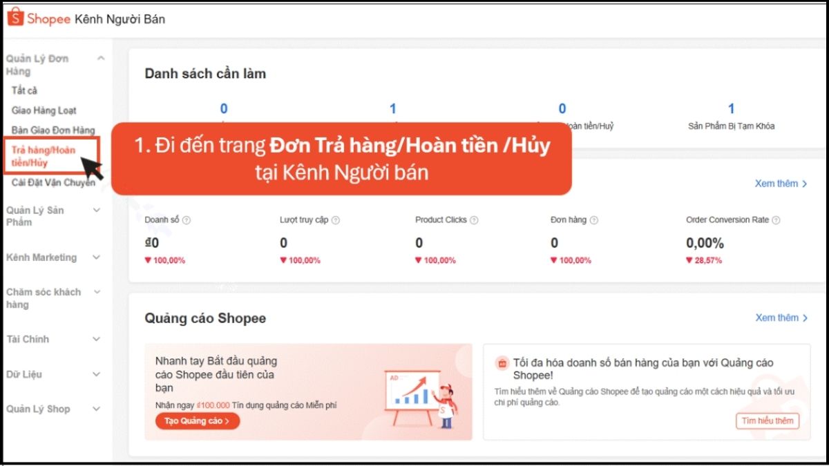 Quy trình khiếu nại Shopee cho người bán - bước 1