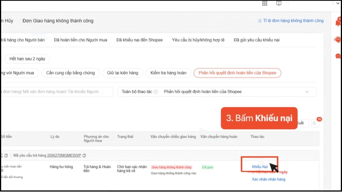 Quy trình khiếu nại Shopee cho người bán - bước 3
