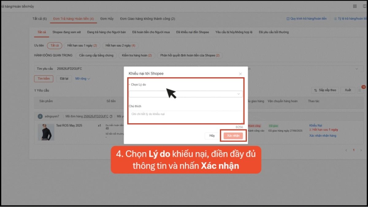 Quy trình khiếu nại Shopee cho người bán - bước 4