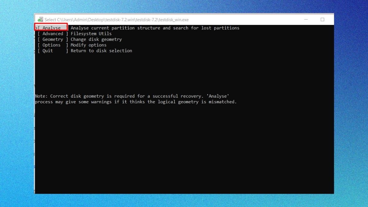 Cách khôi phục dữ liệu thẻ nhớ bằng phần mềm testDisk - bước 4