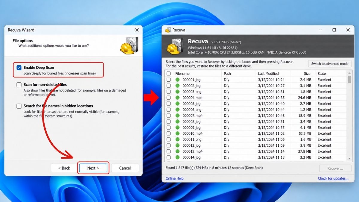 Cách khôi phục dữ liệu thẻ nhớ bằng phần mềm recuva - bước 4