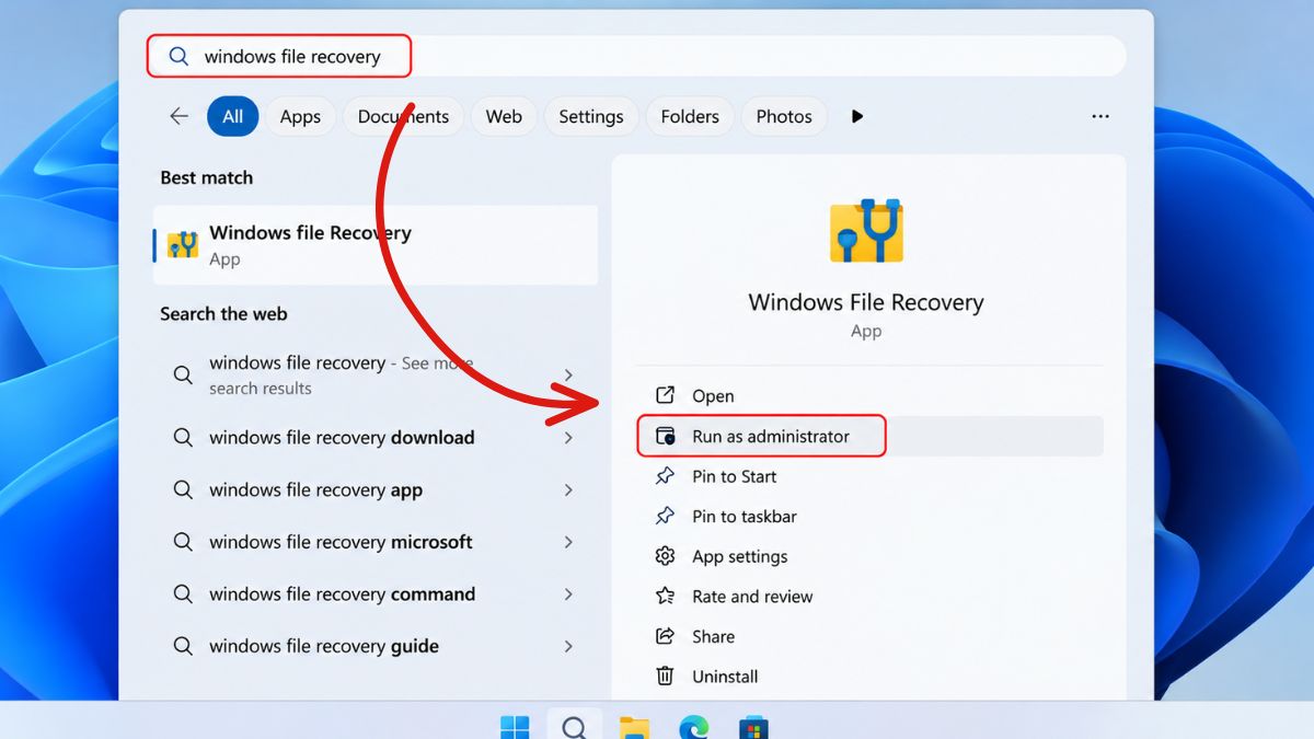 Cách khôi phục dữ liệu thẻ nhớ bằng phần mềm windows file recovery - bước 2
