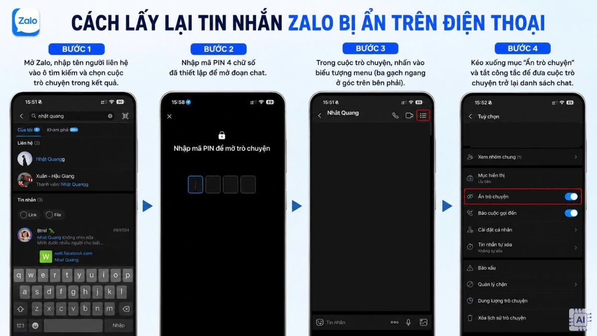 Cách lấy lại tin nhắn Zalo bị ẩn trên điện thoại