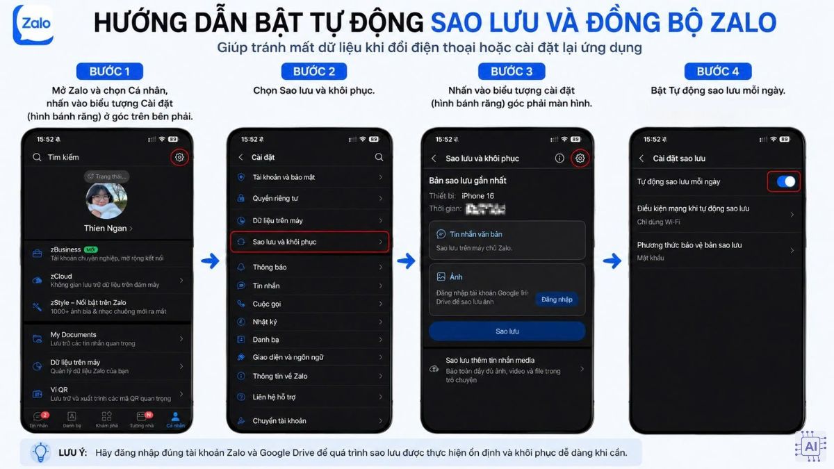 Hướng dẫn bật tự động sao lưu và đồng bộ Zalo để tránh mất dữ liệu