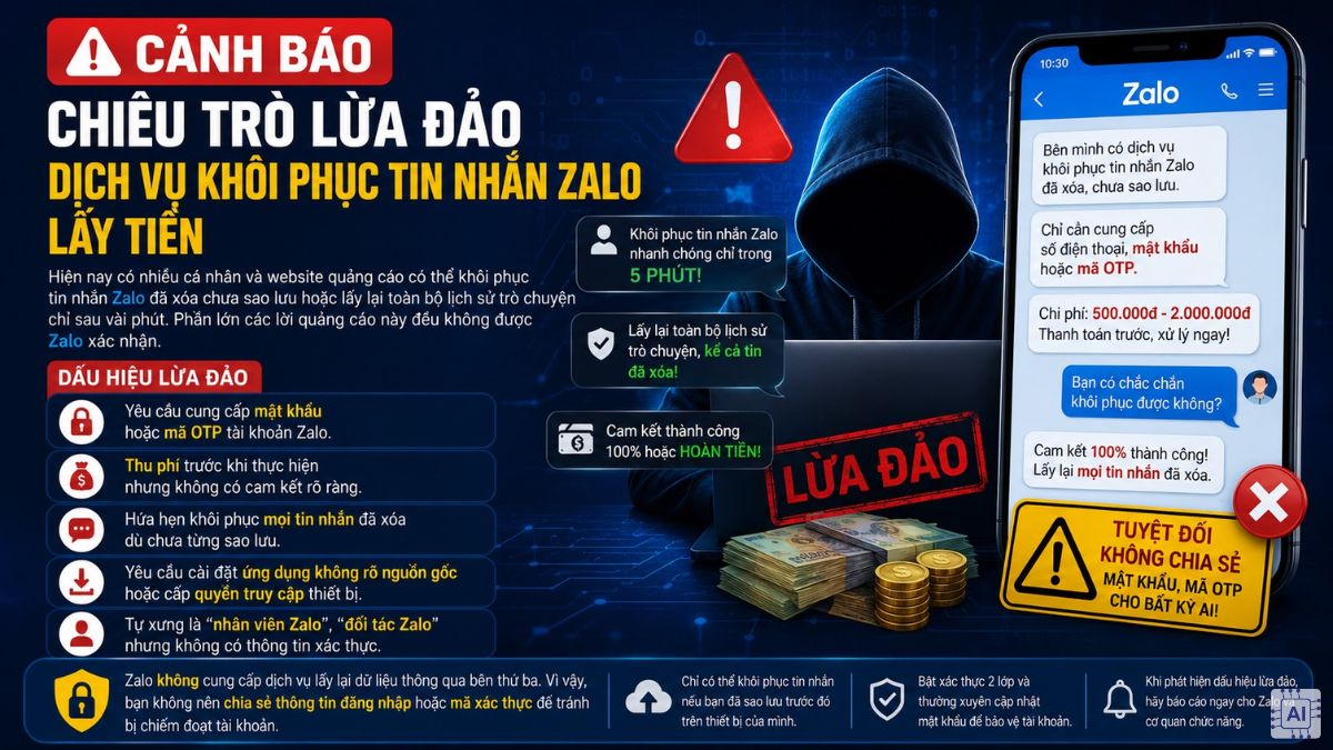 Cảnh báo chiêu trò lừa đảo dịch vụ khôi phục tin nhắn Zalo lấy tiền