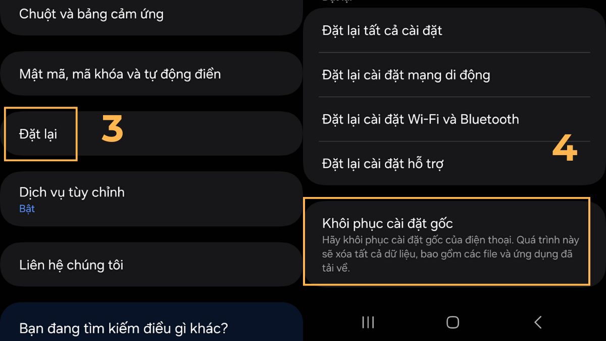 Khôi phục cài đặt gốc điện thoại Samsung khi không gửi được tin nhắn - bước 2,3