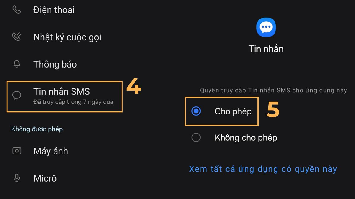 Cấp quyền truy cập tin nhắn SMS trên Samsung khi không gửi được tin nhắn - bước 3