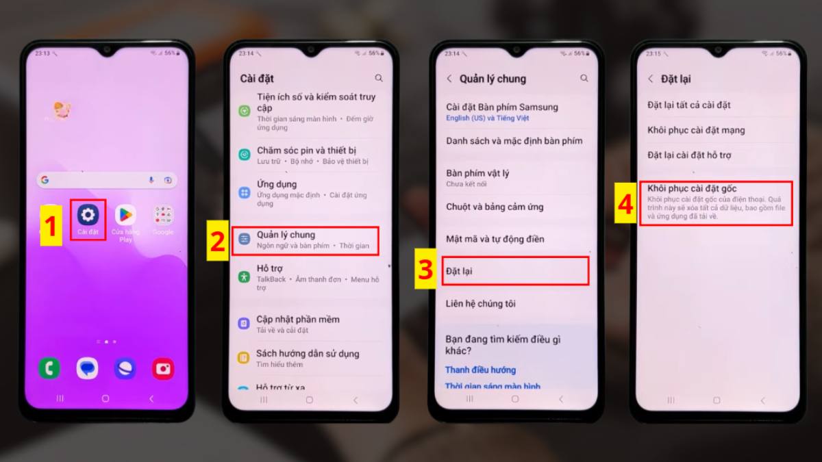 cách sửa không thể lưu thay đổi đối với liên hệ - khôi phục lại cài đặt gốc - bước 1,2