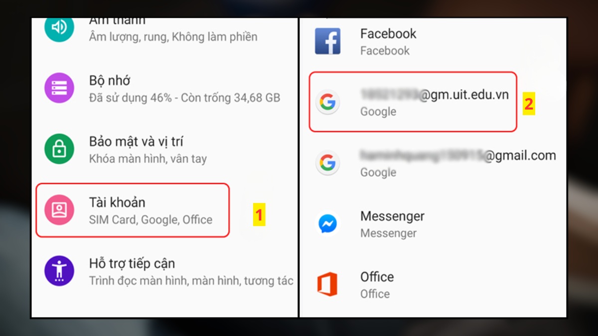 cách sửa không thể lưu thay đổi đối với liên hệ - xóa và thêm lại tài khoản Google - bước 1