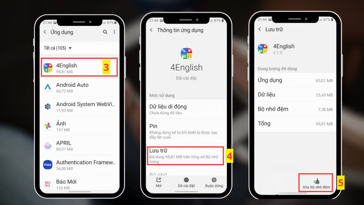 cách khắc phục không thể lưu thay đổi đối với liên hệ - Xóa bộ nhớ có trên điện thoại - bước 1,2