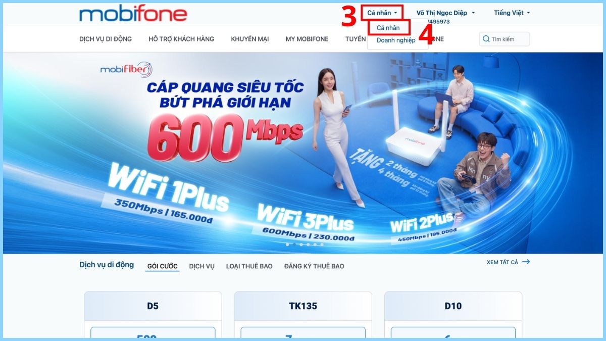 Hướng dẫn cách kiểm tra dịch vụ MobiFone đang sử dụng trên website MobiFone - bước 2