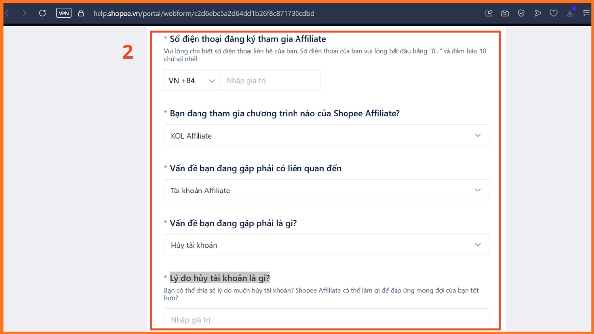 Cách hủy làm KOL Shopee khi không còn nhu cầu - bước 2