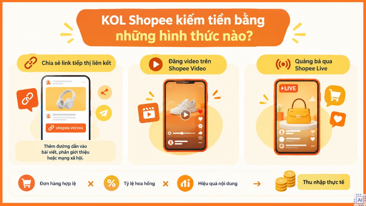 KOL Shopee kiếm tiền bằng những hình thức nào?