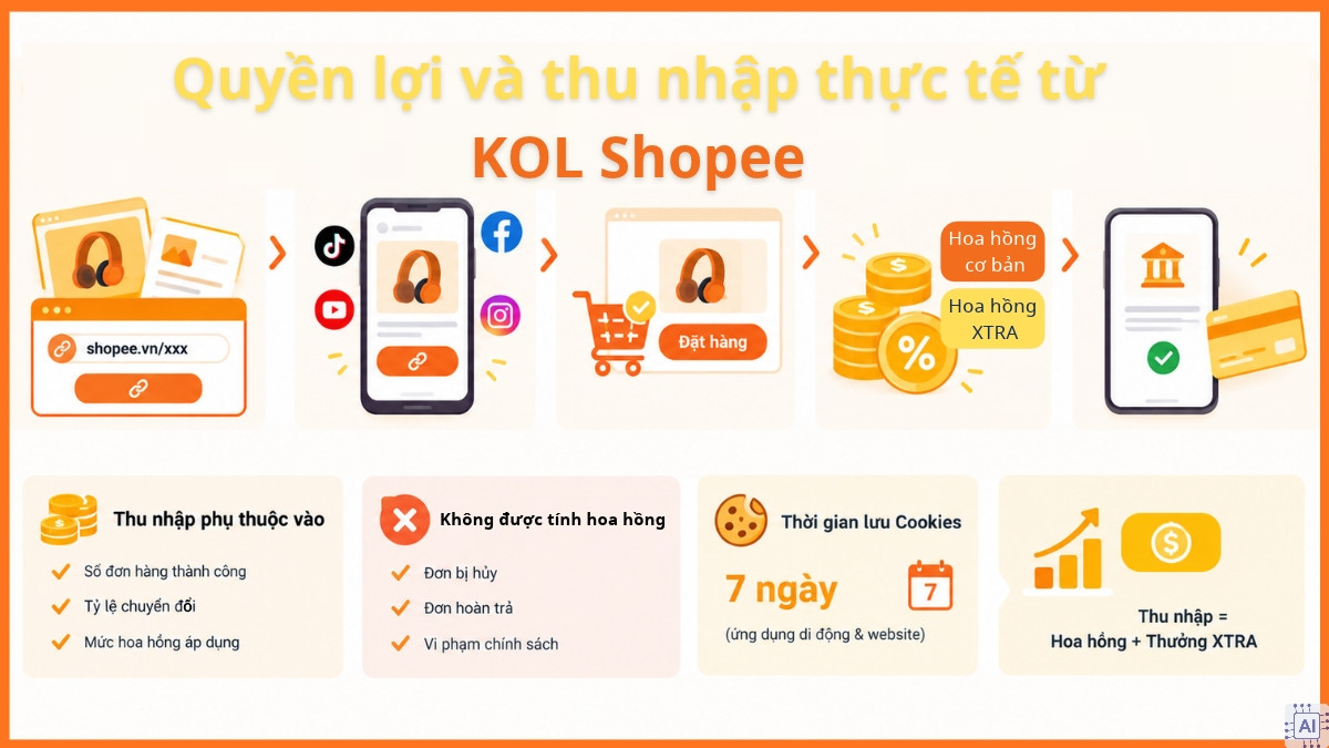 Quyền lợi và thu nhập thực tế từ KOL Shopee