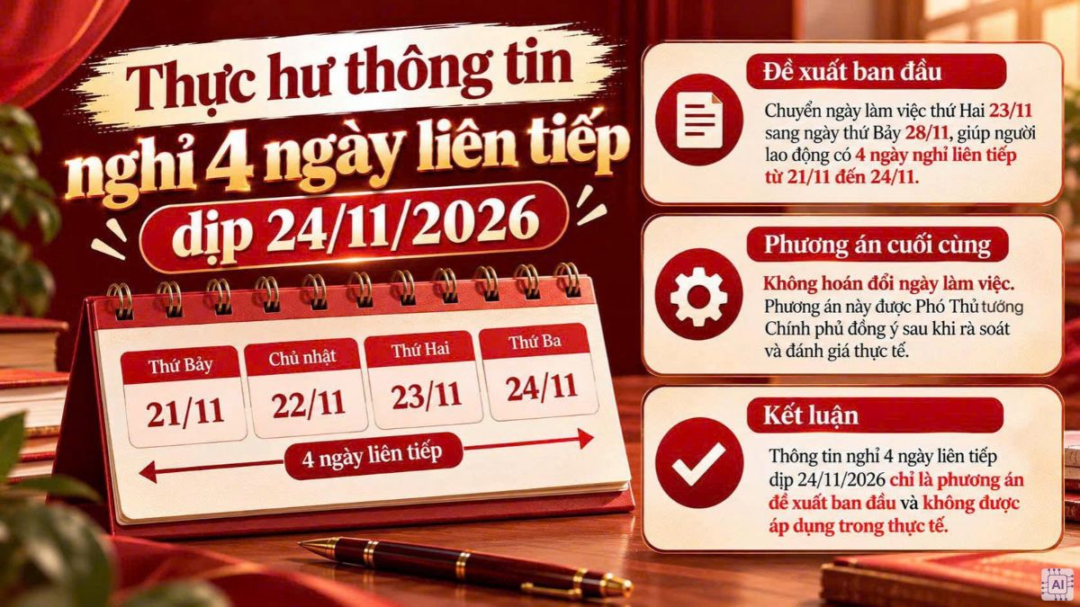 Thực hư thông tin nghỉ 4 ngày liên tiếp dịp 24/11/2026