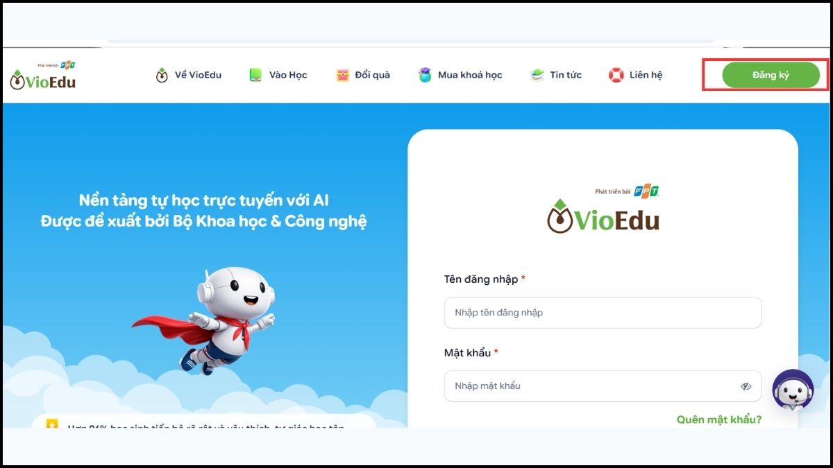 Hướng dẫn đăng ký tài khoản thi VioEdu - bước 1