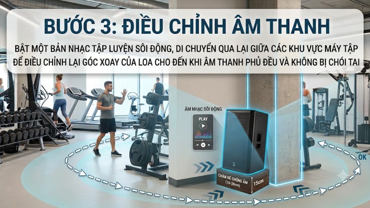 Hướng dẫn bố trí loa trong phòng gym - bước 3