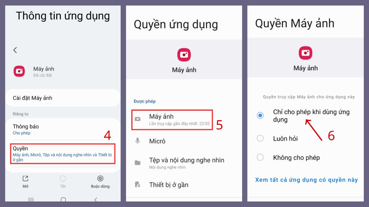 cách khắc phục máy ảnh điện thoại samsung bị lỗi - Kiểm tra quyền truy cập của máy ảnh - bước 2,3