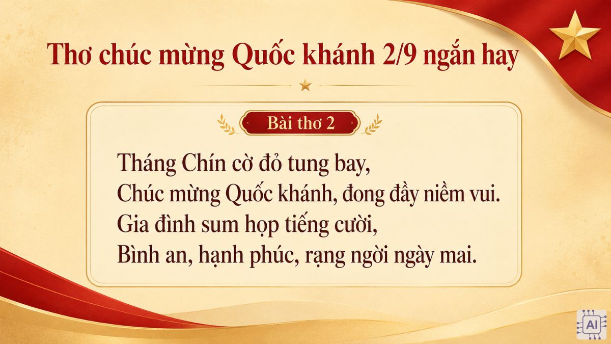 Thơ chúc mừng Quốc khánh 2/9 ngắn hay - bài thờ 1,2