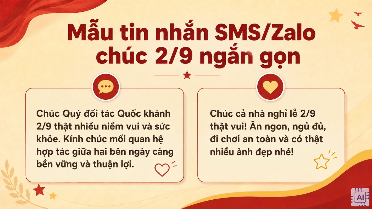 Mẫu tin nhắn SMS/Zalo chúc 2/9 ngắn gọn