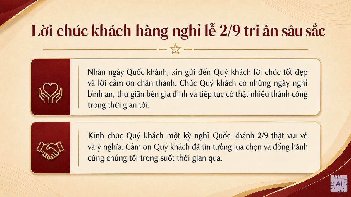 Lời chúc khách hàng nghỉ lễ 2/9 tri ân sâu sắc