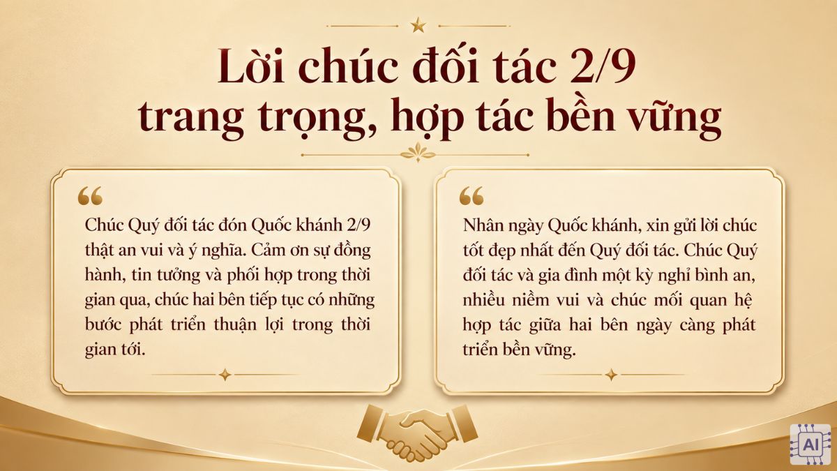 Lời chúc đối tác 2/9 trang trọng, hợp tác bền vững
