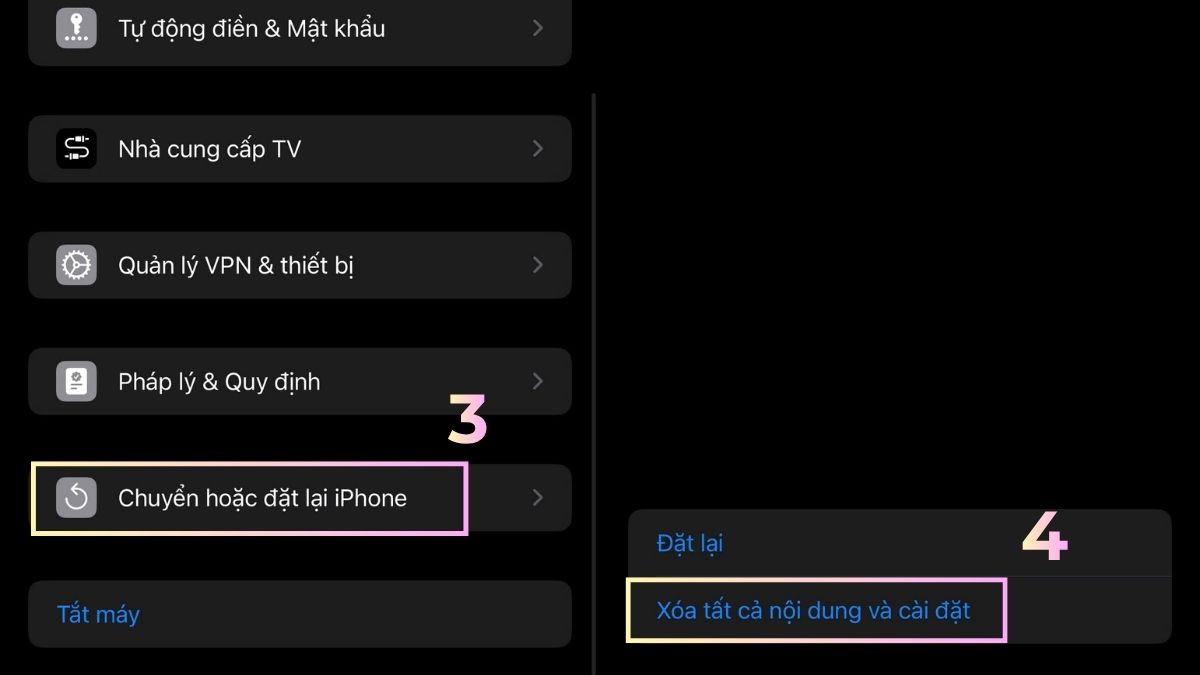 Cách khắc phục lỗi điện thoại không được đăng ký vào mạng - khôi phục cài đặt gốc trên iphone - bước 2,3