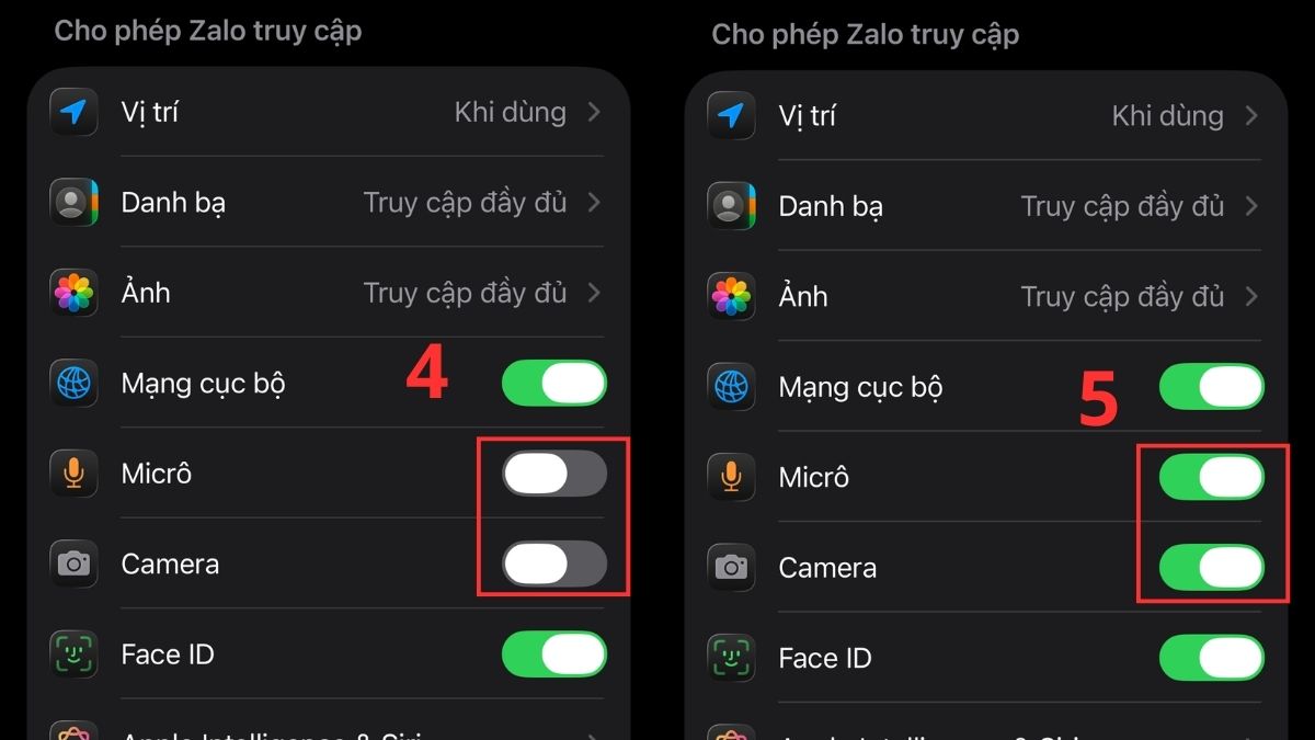 Cách khắc phục lỗi gọi Zalo bị tắt màn hình - cấp quyền đầy đủ cho ứng dụng zalo -bước 2,3