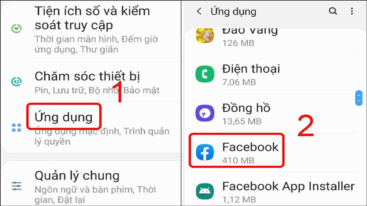 Cách sửa lỗi không theo dõi được trên Facebook - xóa cache ứng dụng - bước 1,2