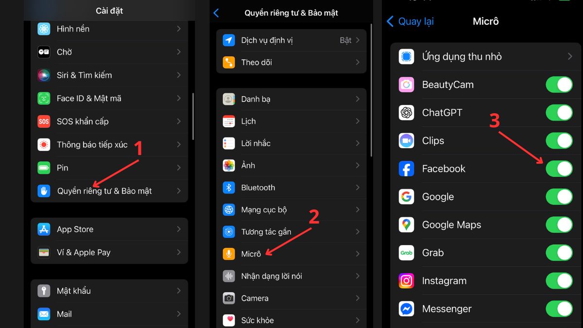 Cách khắc phục mic điện thoại bị lỗi - Kiểm tra lại quyền truy cập micro trên iphone