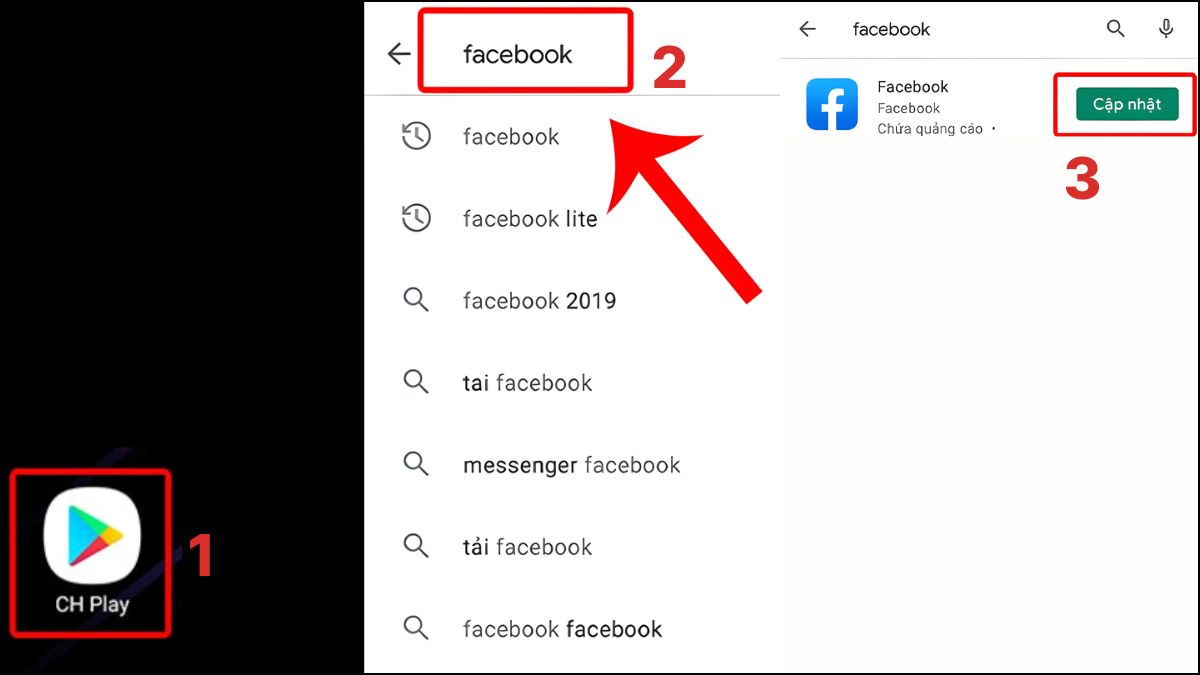 Cách khắc phục Facebook không hiện Reels hiệu quả -  cập nhật facebook lên phiên bản mới - bước 1,2,3