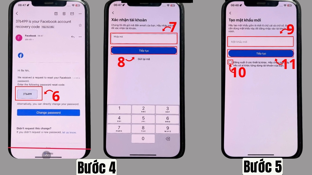 Khắc phục lỗi đăng nhập và bảo mật tài khoản Facebook - quên mật khẩu - bước 4,5