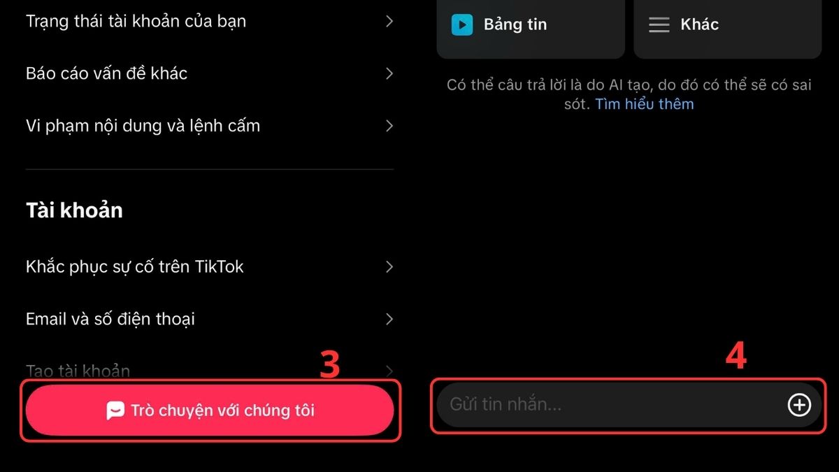 Không xem được video trên TikTok dù đã thử các cách trên liên hệ hỗ trợ tiktok - bước 3,4