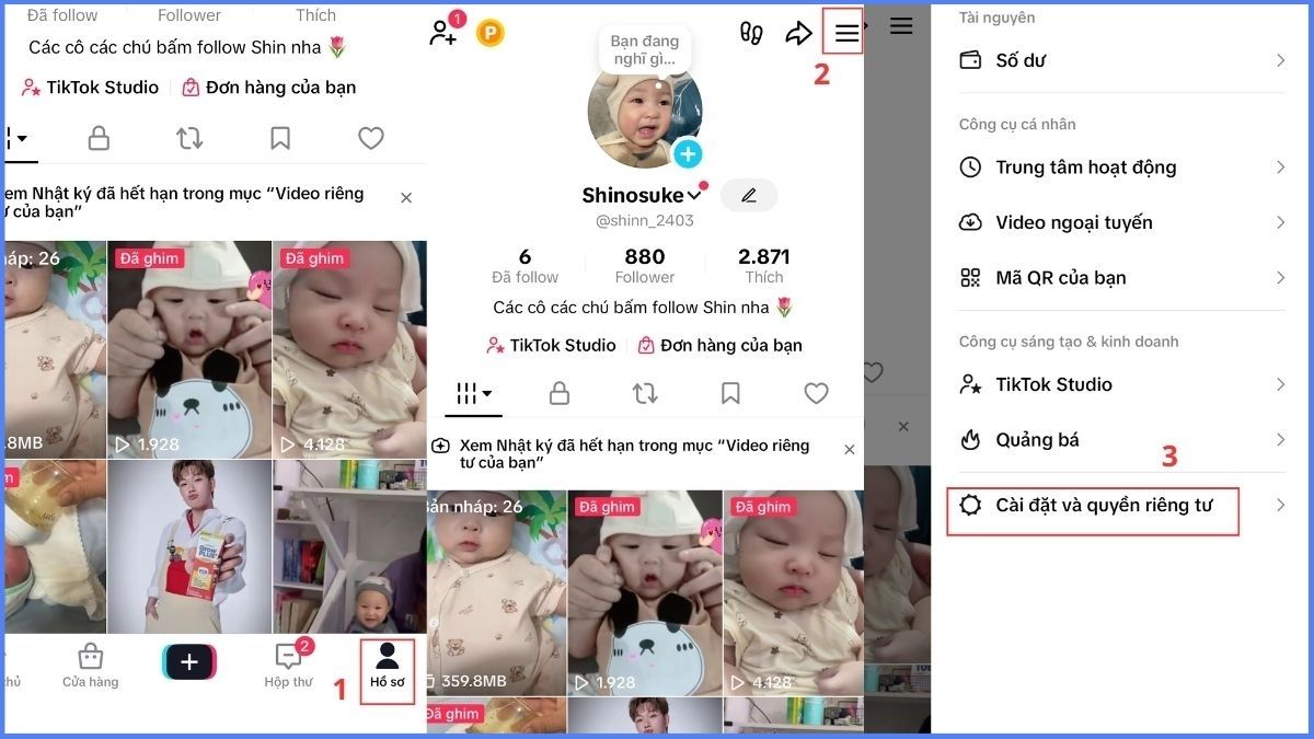 Cách khắc phục lỗi TikTok không hiện video - xóa cache bước 1,2