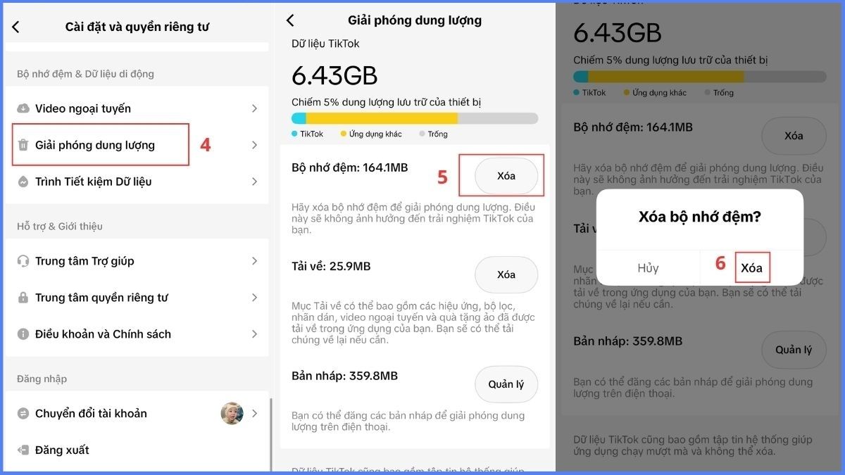 Cách khắc phục lỗi TikTok không hiện video - xóa cache bước 3