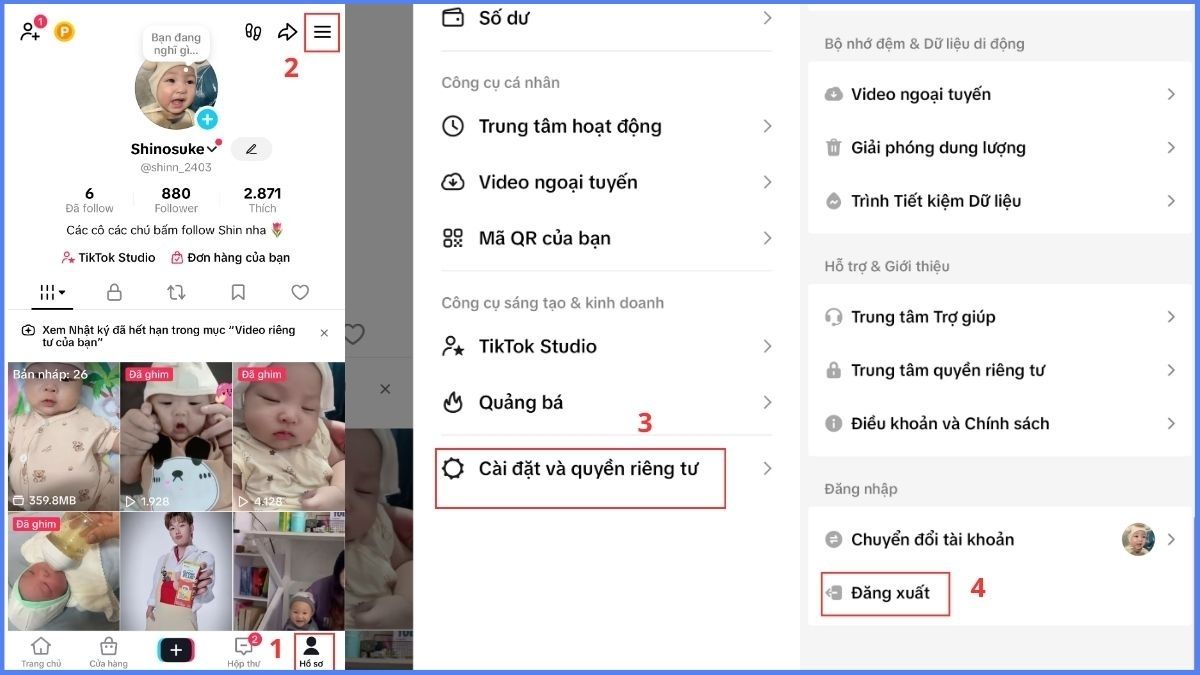 Không xem được video trên TikTok khắc phục đăng xuất và đăng nhập lại tiktok