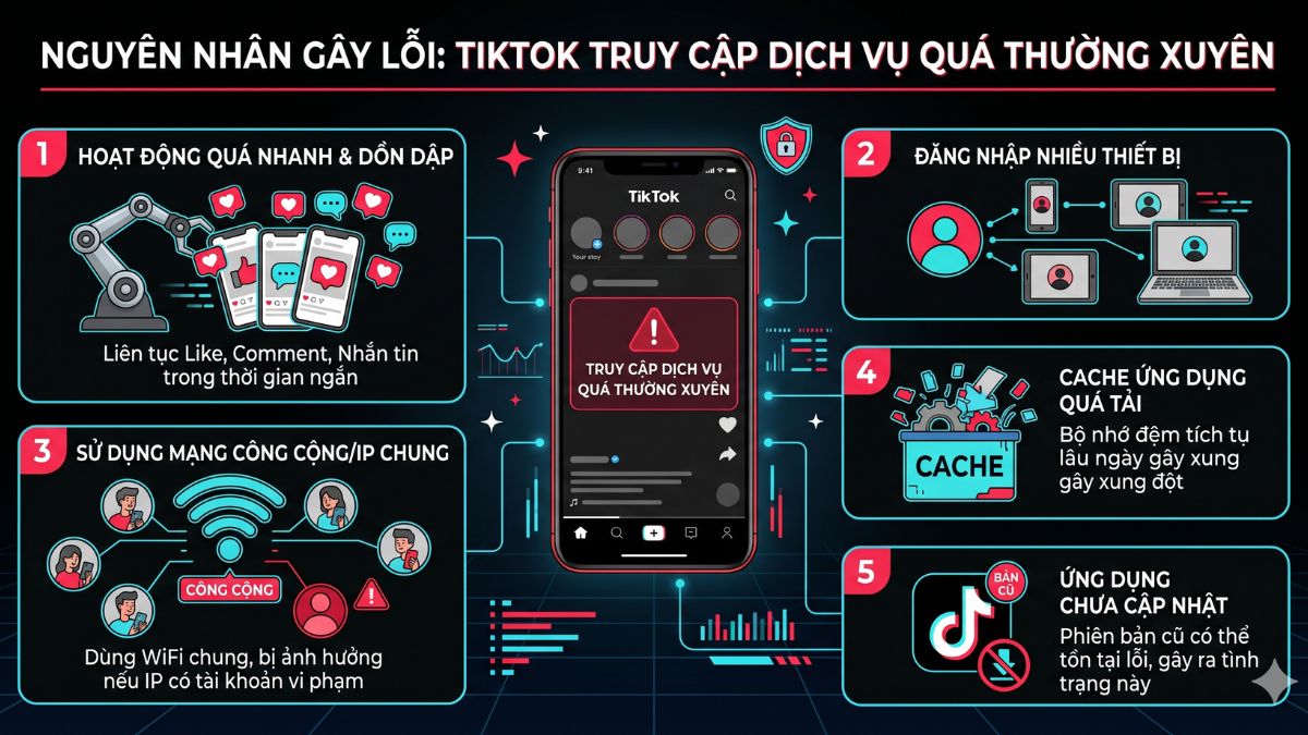 Nguyên nhân gây ra lỗi TikTok truy cập dịch vụ quá thường xuyên