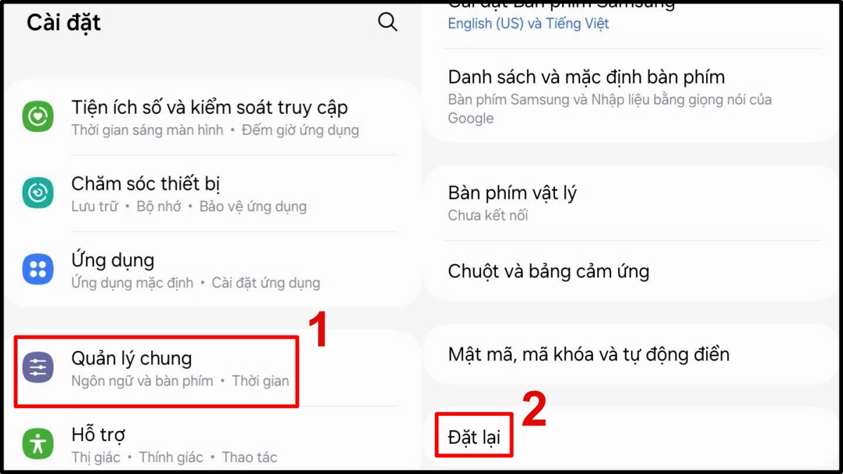 Hướng dẫn cách khắc phục lỗi tự xoay màn hình Samsung - khôi phục cài đặt gốc - bước 1,2